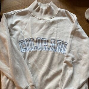 Cream Mock-Neck Sweatshirt with Blue 'Colorado' Embroidery